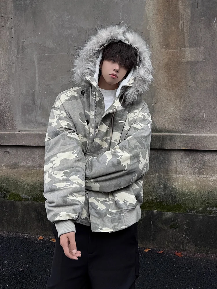 

TGNG мужская хлопковая куртка с капюшоном Thiened с меховым воротником, рабочая одежда, камуфляжное зимнее пальто, теплое молодежное пальто, свободная посадка