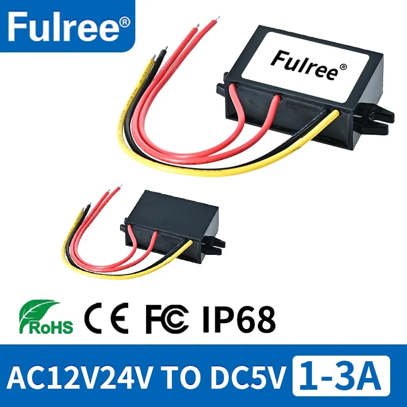 Fulree® AC 12V 24V Step Down to DC 5V 1A 2A 3A 12Vac 24Vac to 5Vdc Car Buck Voltage Converter Regulator Input AC 7-35V DC 8-52V