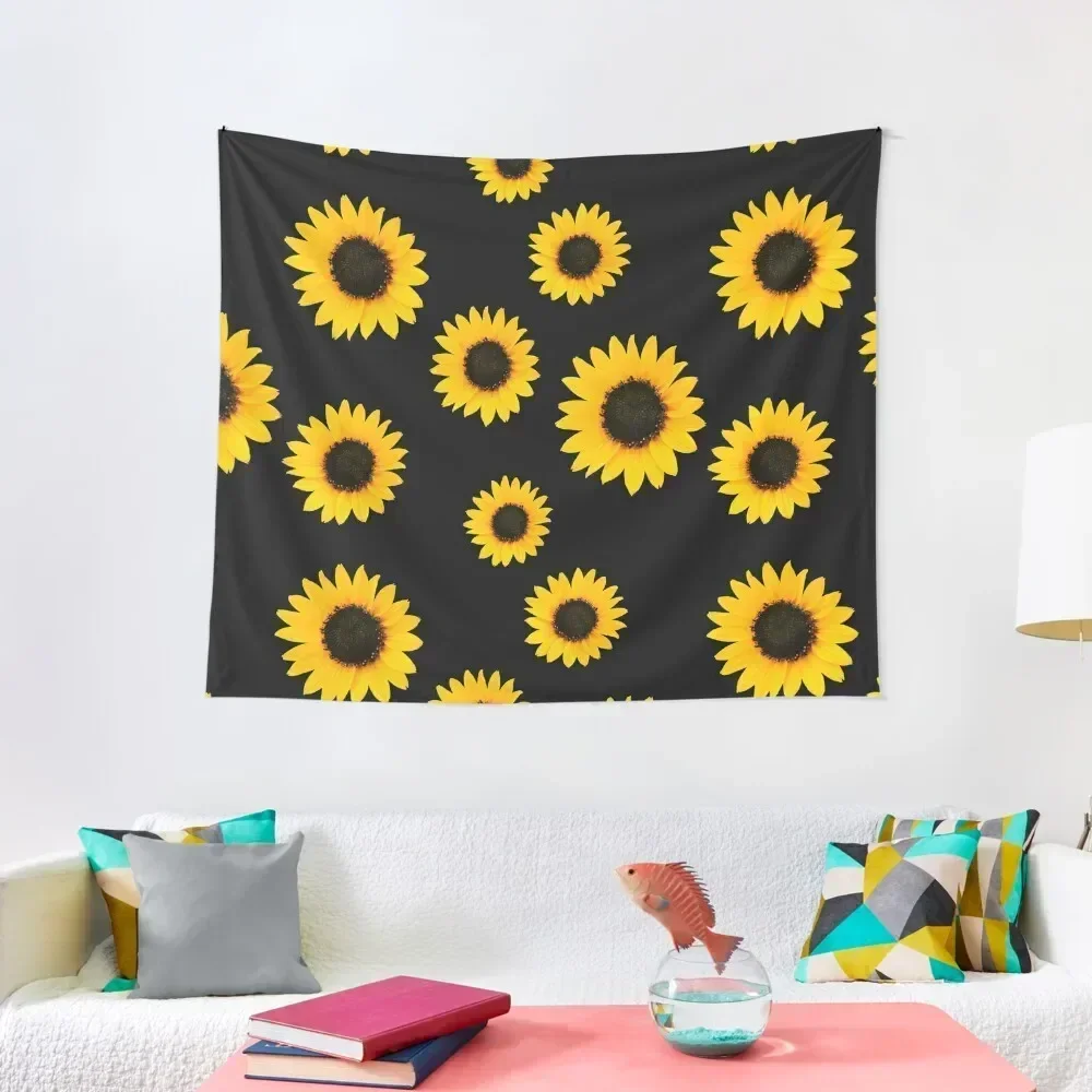 

Узор подсолнуха - черный гобелен, украшения для спальни, декор комнаты, милый эстетический декор комнаты, гобелен