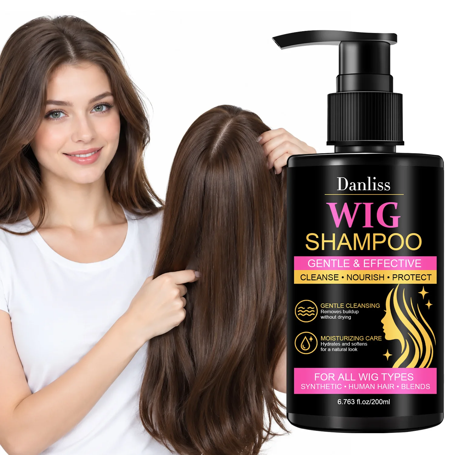 Wig Shampoo 200ml - Gentle & Effective Cleanser with Coconut Oil, Keratin & Rosemary - For Synthetic, Human Hair & Blends