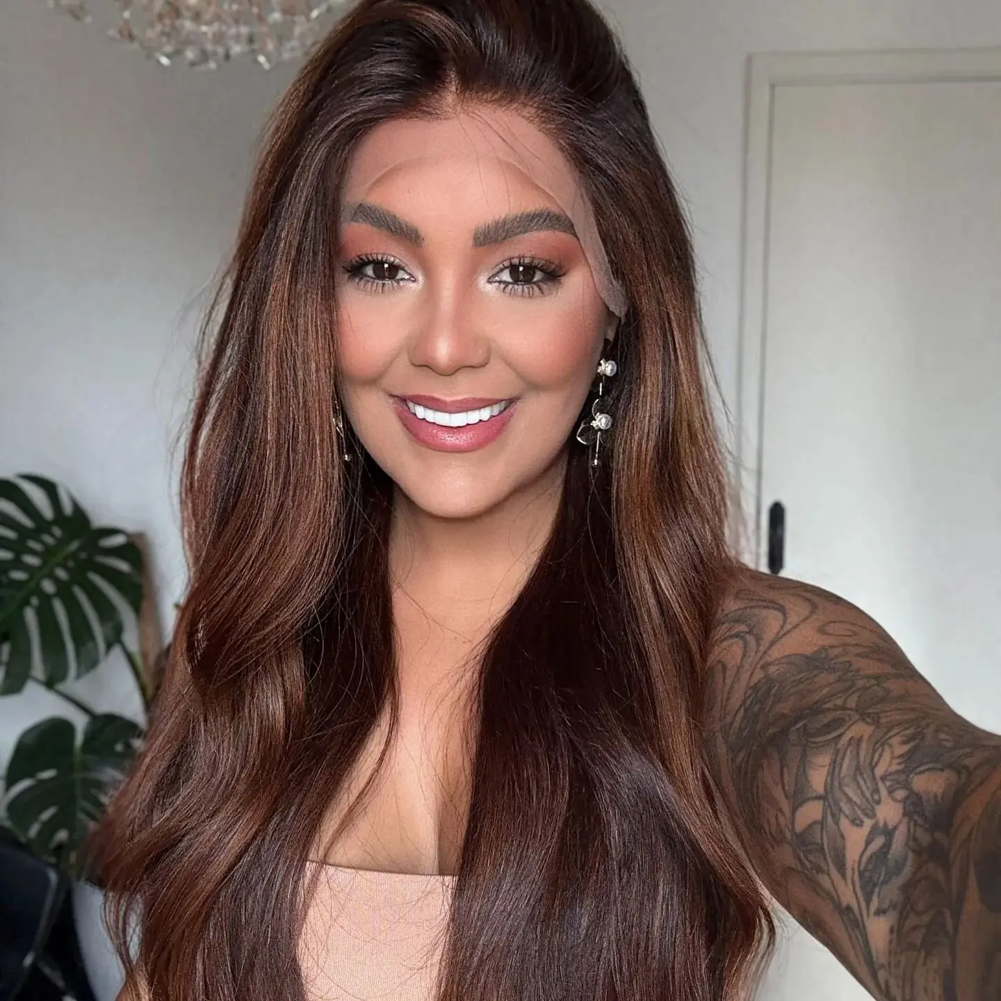 

New Long Length Chocolate Brown Beginner Friendly Brunette Wigs Natural Wave High Quality Synthetic Lace Frontal Wigs For Women