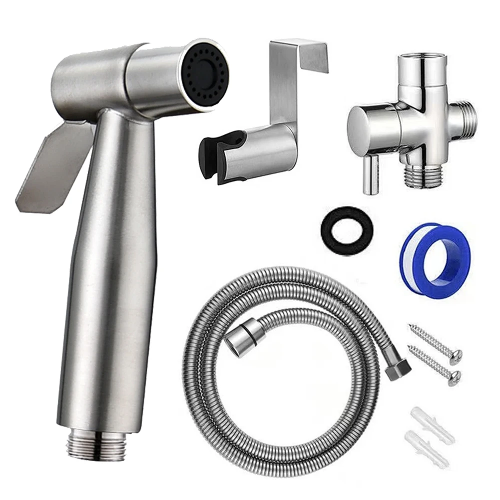 

Steel Bidet Hand Shower with 2 Way Diverter &Hose Toilet Sprayer Gun Self Cleaning Bidet Sprayer Set for Hygiene and Pet Bathing