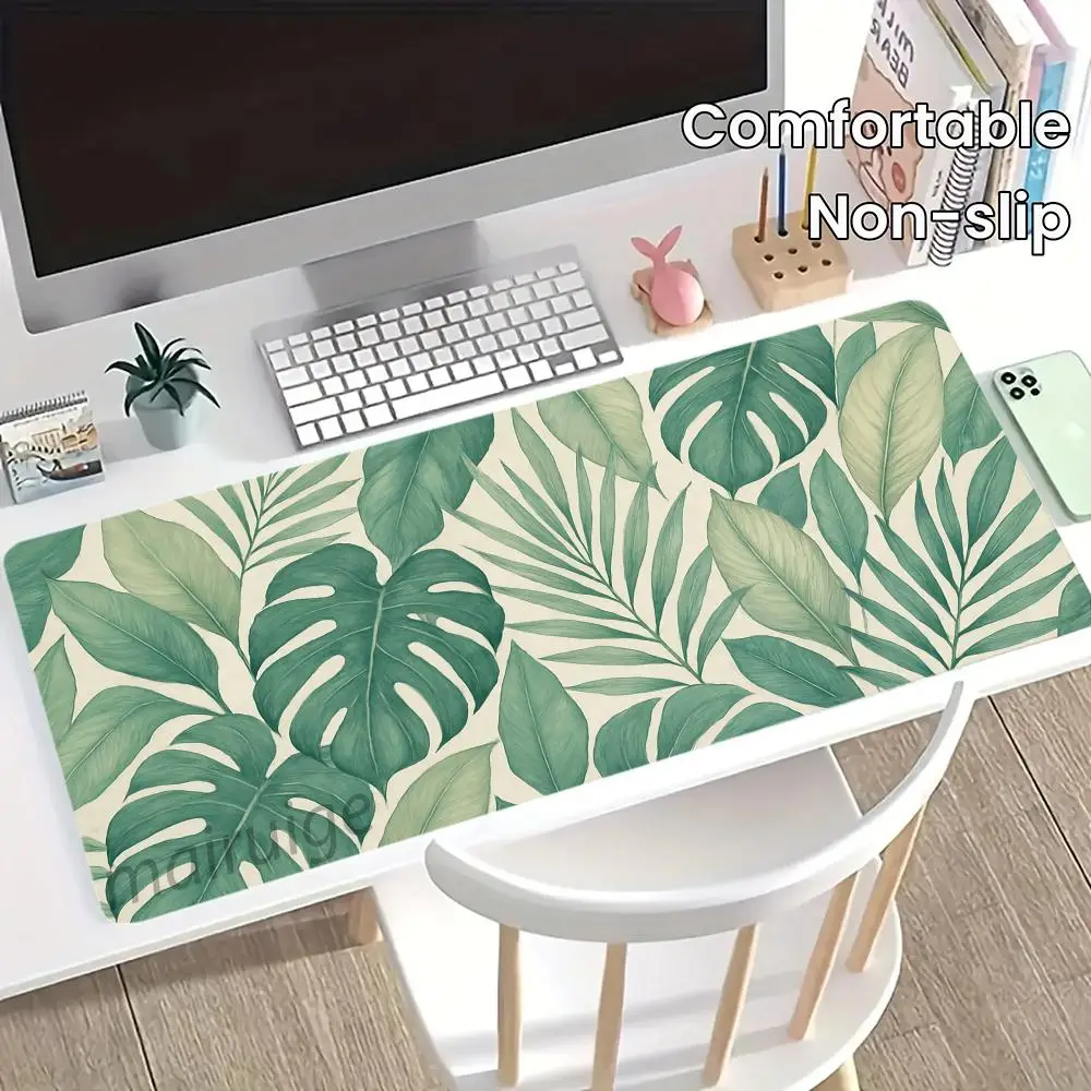 

Коврик для мыши с зелеными растениями, большой коврик для компьютерной офисной игровой настольный коврик XXL, резиновые противоскользящие коврики для клавиатуры с прошитыми краями, моющиеся настольные коврики