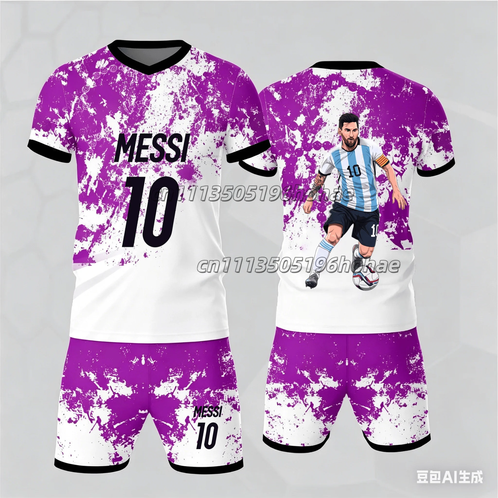 Neuester Sommerstil # Messi Nr.10 #   Splash-Ink Limited Edition 3D-Trikot für Erwachsene/Kinder, atmungsaktives, schnell trocknendes T-Shirt und Shorts-Set