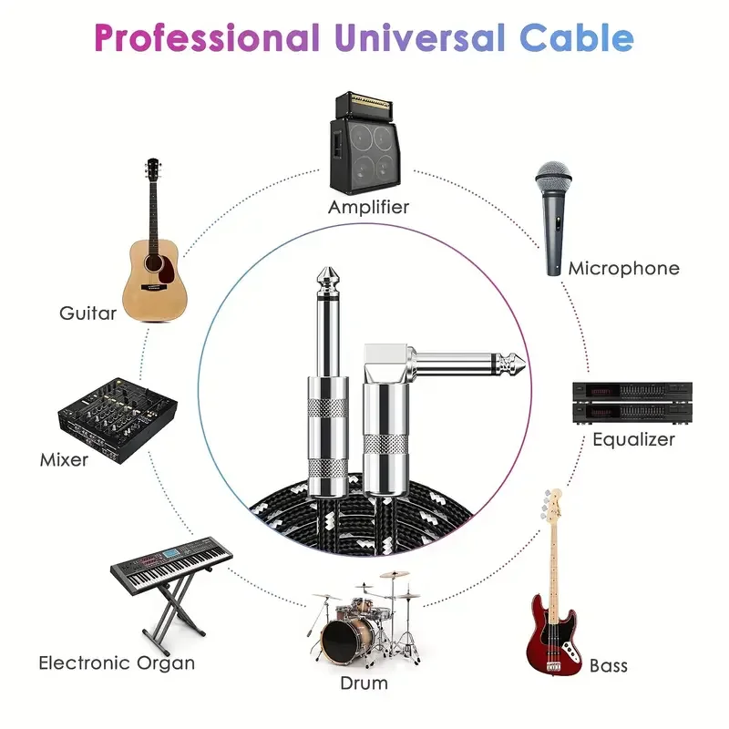 BOMGE 1m 3m 6m Premium 10FT Kabel gitarowy 1/4 cala Kabel instrumentalny - bezszumowy i super trwały akord gitarowy - przewód AMP do basów