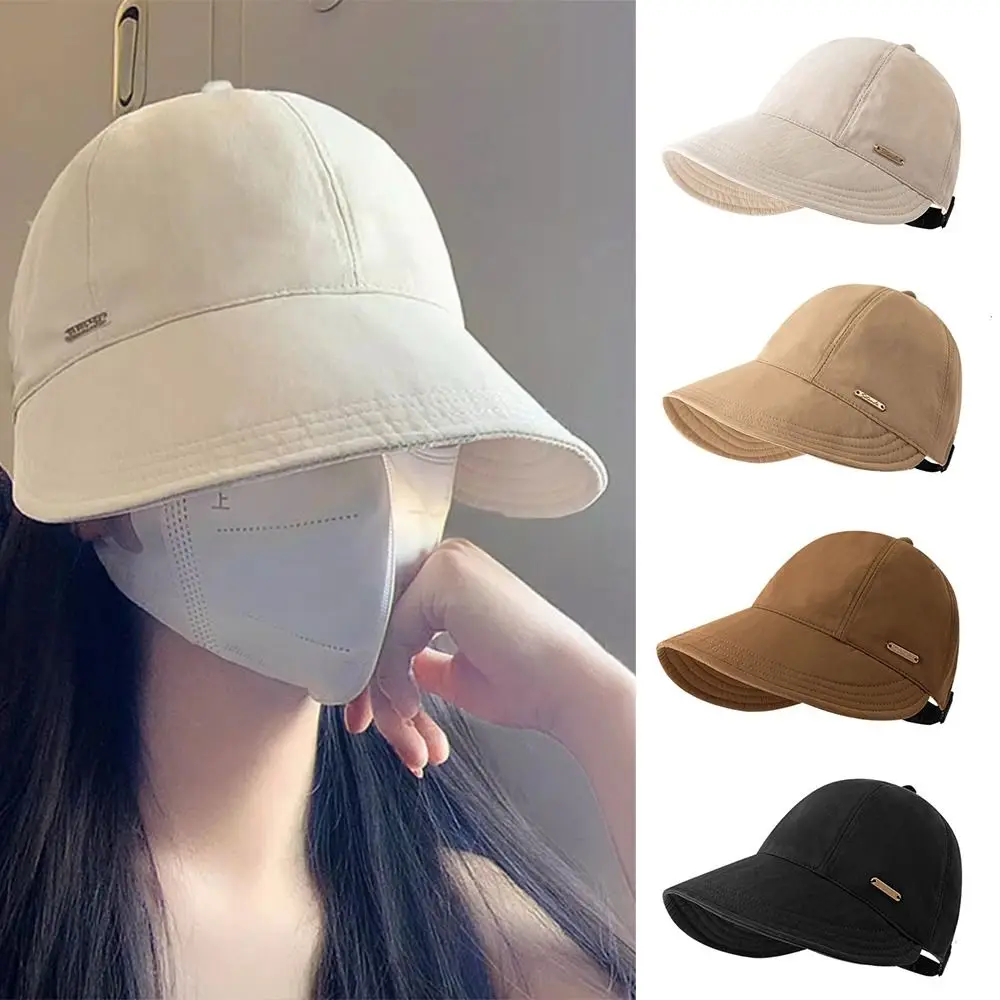 New Wide Brim Sun Hat Foldable Ponytail Fisherman Cap Adjustable Drawstring Bucket Hat Men Women