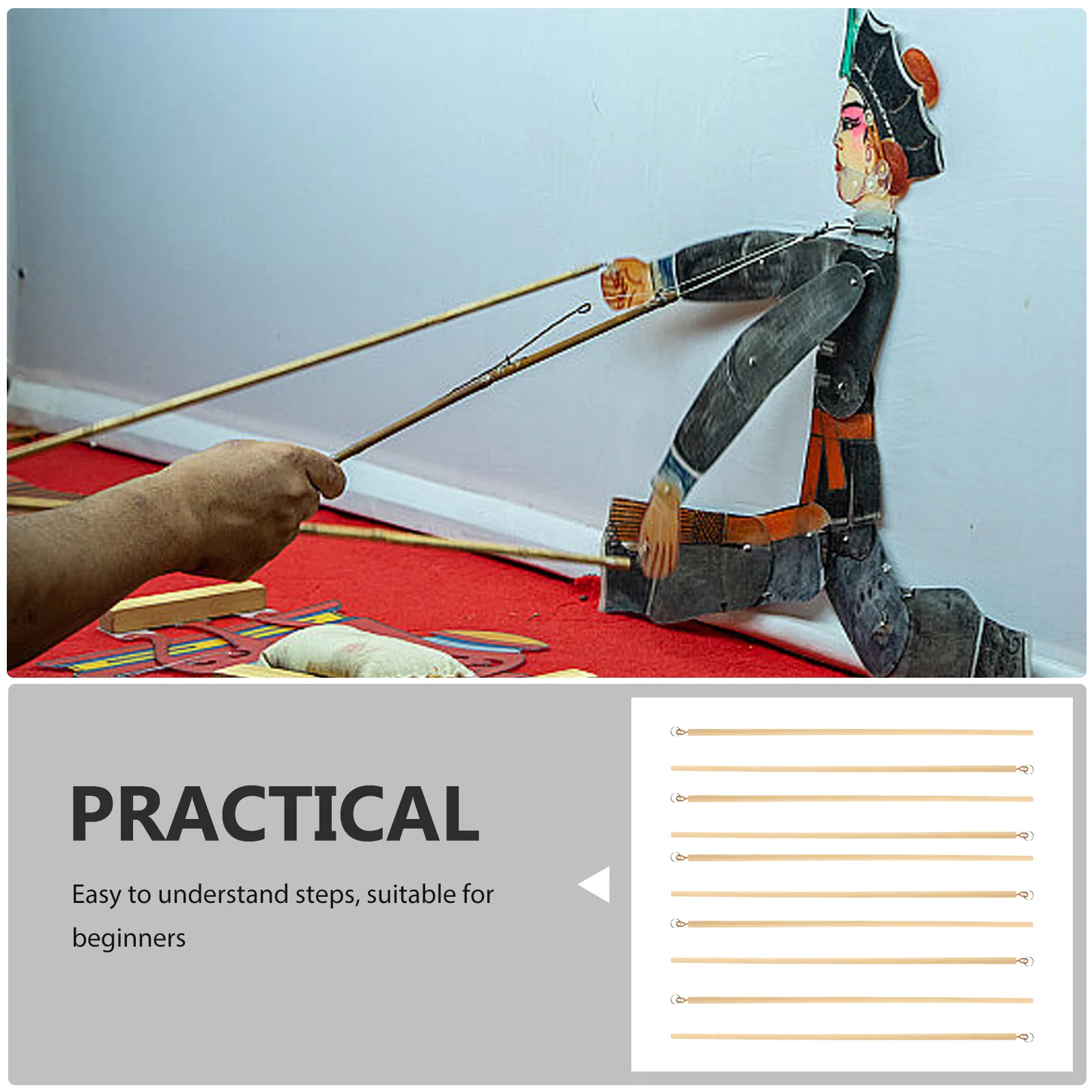 10 stuks houten schaduwpoppen controlestang armstok duurzaam marionethandvat voor schaduwprestaties armcontrolestang