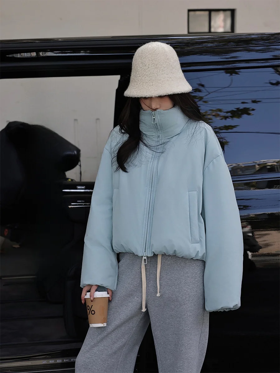 

High Density Anti-Down Stand Collar Short Puffer Jacket Warm Outerwear Zhang Beibei Winter Sale Korean Style White Duck down