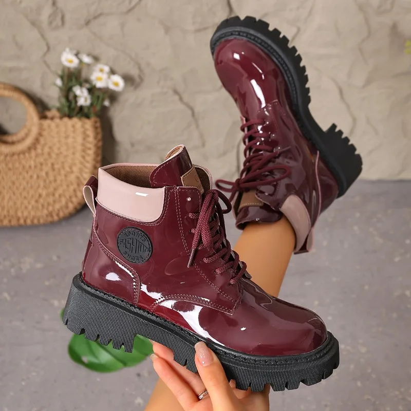 

Женские модные современные ботинки на толстой подошве, осенне-зимняя распродажа, женская обувь на шнуровке, женские новые ботильоны на среднем каблуке, бестселлер