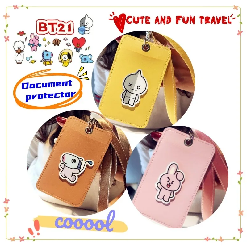 Funda Protectora para Tarjeta de Comida Escolar con Cordón, Diseño Creativo de los Personajes BT21 Koya, RJ, Shooky, Man, Chimmy, Tata, Cooky, para Niños y Niñas