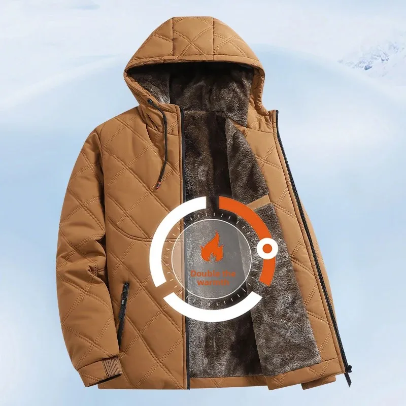 Winter Men's Fleece Warm Down Parkas Fashion Men Cotton Thick Padded Coats Men Thermal Windbreaker Hooded Overcoats Clothing