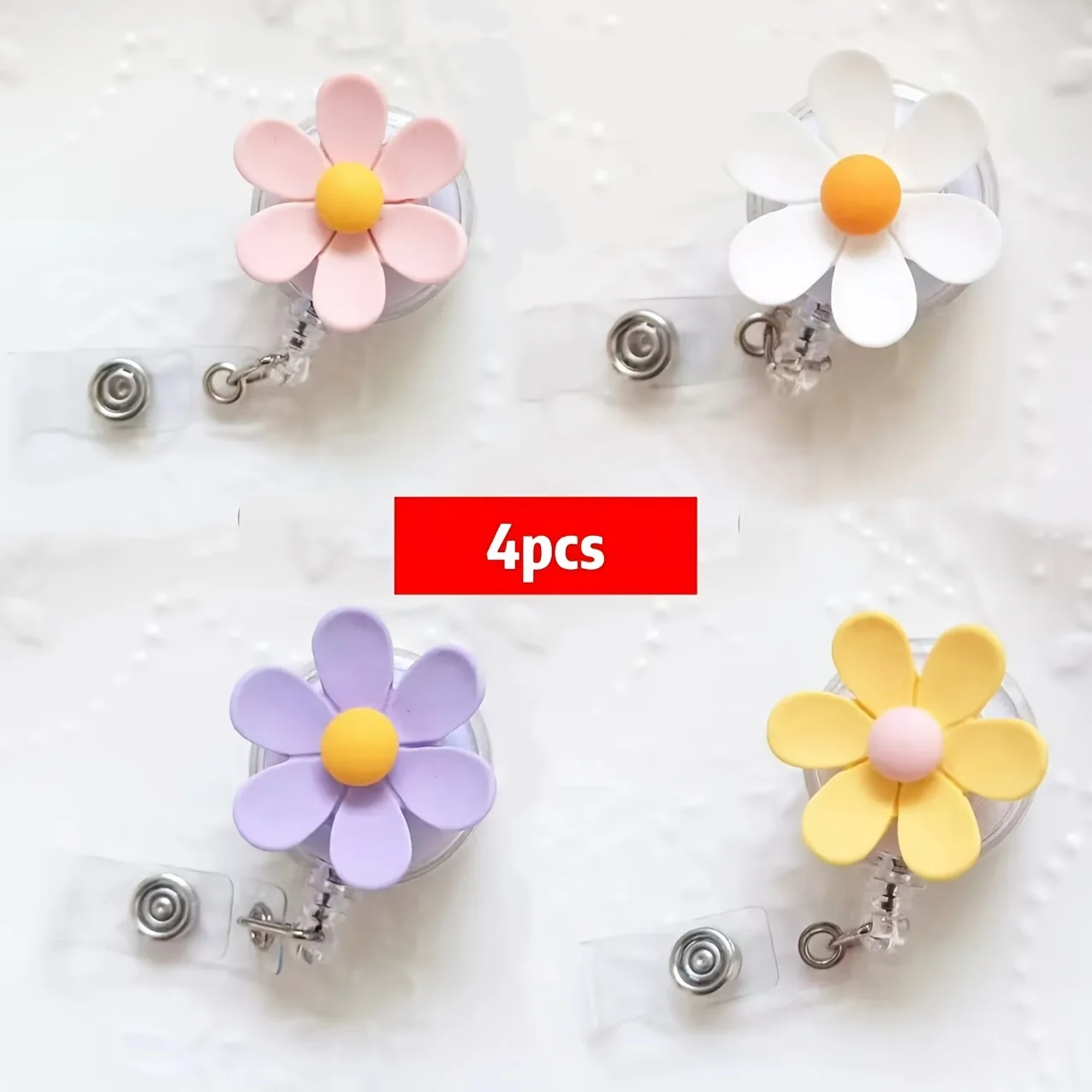Clips expandibles para insignia de flores 3D, 4 Uds., con cuerda de nailon duradera para médicos, enfermeras, estudiantes, oficina y regalos