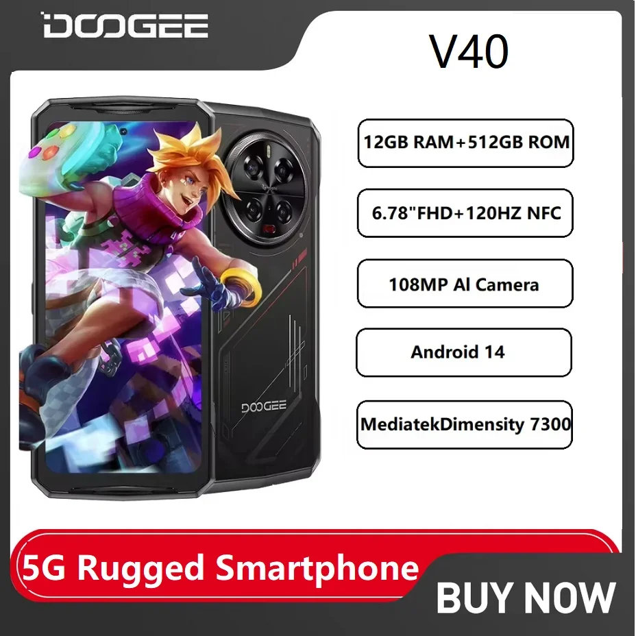 DOOGEE V40 5G Rugged Smartphone Android 14,12GB 512GB MediaTek Dimensity 7300 6.78