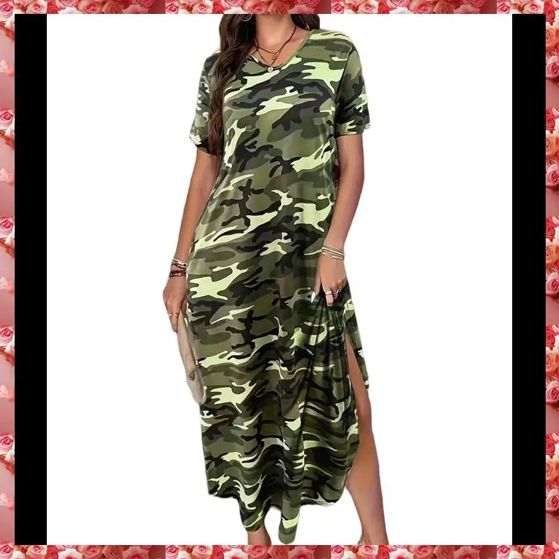 فستان نسائي صيفي كاجوال تي شيرت فضفاض بأكمام قصيرة مع جيب للنساء