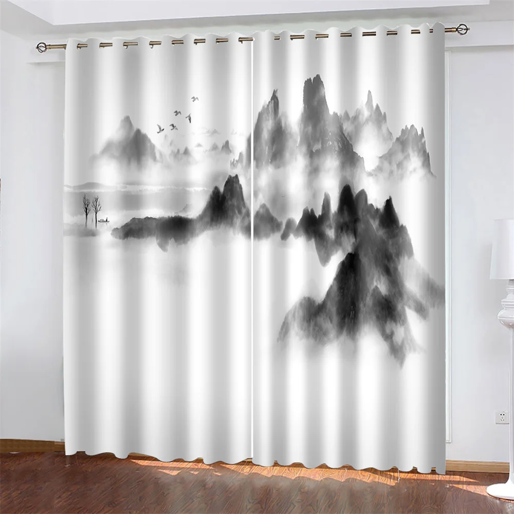 

3d Landscape Mist Mountain Forest Natural Perspective tulle Light Filter Curtain Living Room Bedroom 2 pieces free shipping