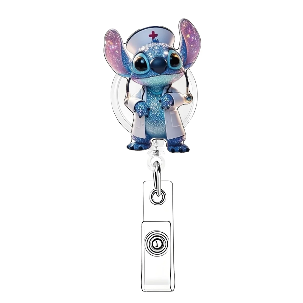 Nuovo design di qualità telescopico per badge da infermiera, simpatico portachiavi con supporto per biglietti da visita per studenti Disney Stitch