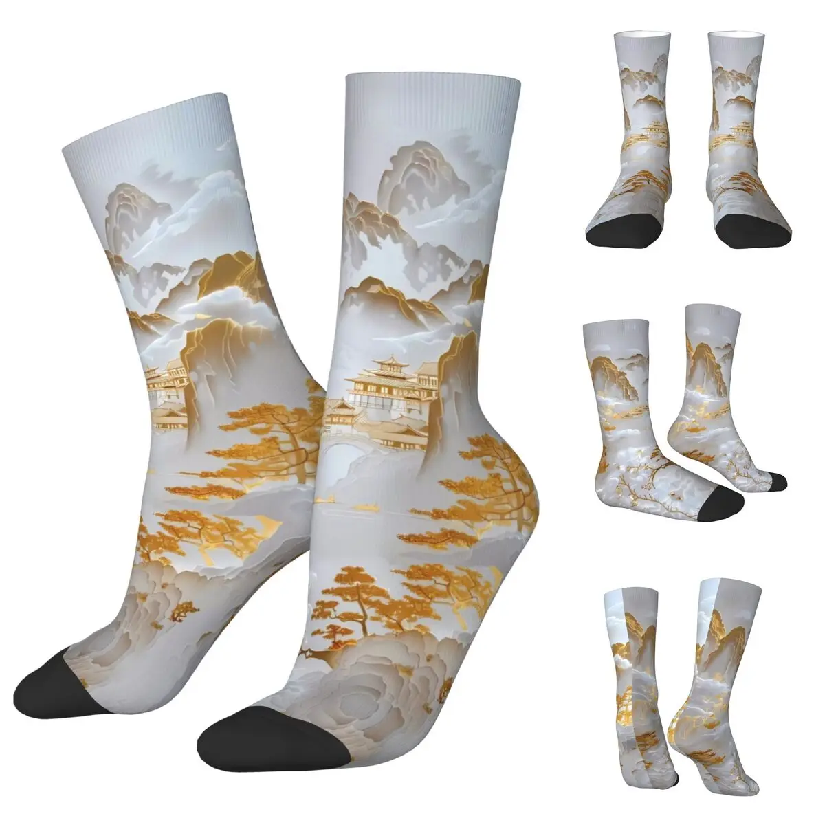 Chinese style Jade and Stone Diagram Colorful Paintings 3D printing cosy Unisex Socks,Cycling  Interesting Four Seasons