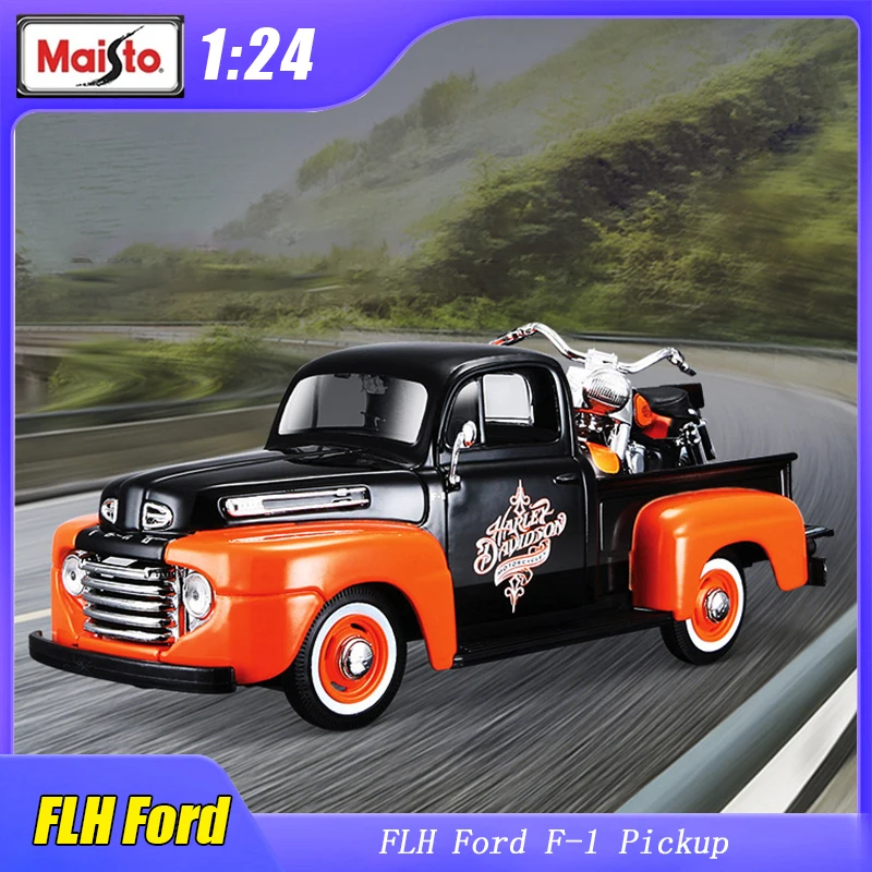 

1:24 FLH Ford F-1 Pickup Harley Davidson Car Diecast Model Maisto Edition Alloy Luxury Vehicle Collection Ornaments Display Gift