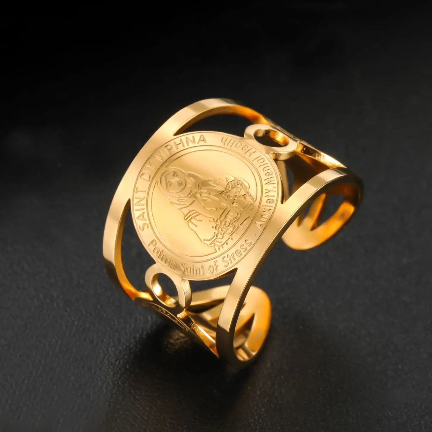 LIKGREAT Catholic Protection Ring St Dymphna Patron Rings for Women Men Mental Health Religious Jewelry Valentine's Day Gift
