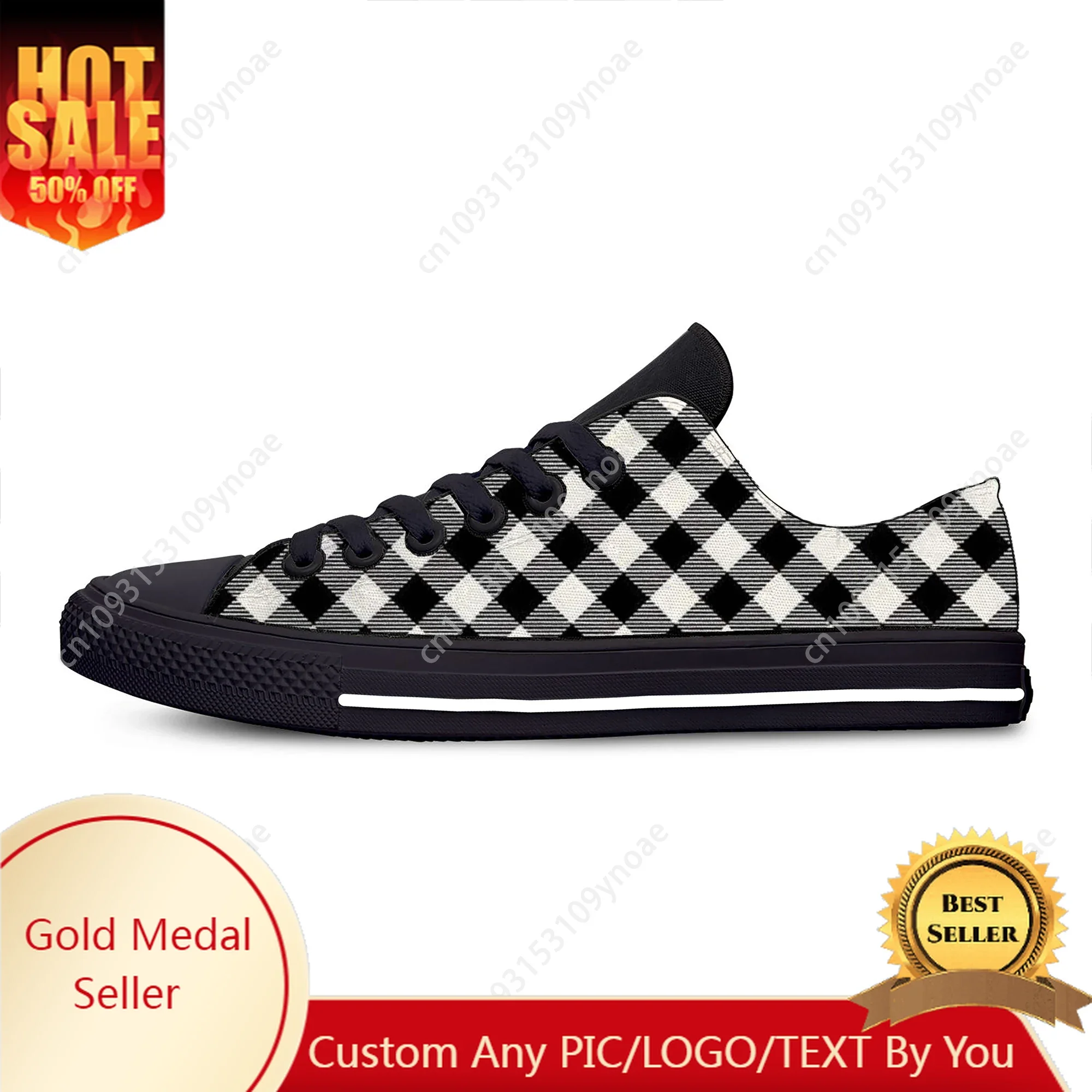 

Black and White Plaid Checks Hot Fashion Classic Casual Shoes Low Top Lightweight Board Shoe Breathable Mens Womens Sneakers