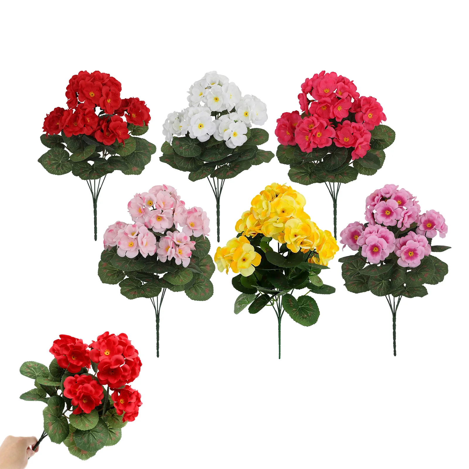 Flores de geranio para decoración exterior, geranios de seda con aspecto realista, centros de mesa con flores artificiales para la puerta principal.