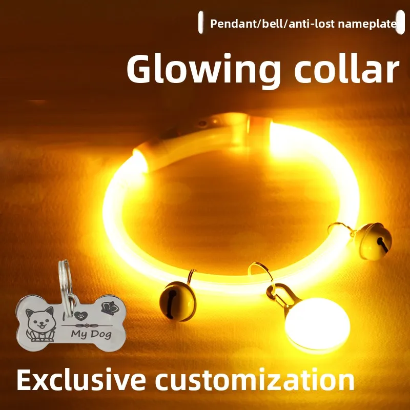 ZHAYA USB Rechargeable Glow Dog Collar Night Safety Anti Lost LED Necklace with ID Tag for Walking Pet Light in Dark