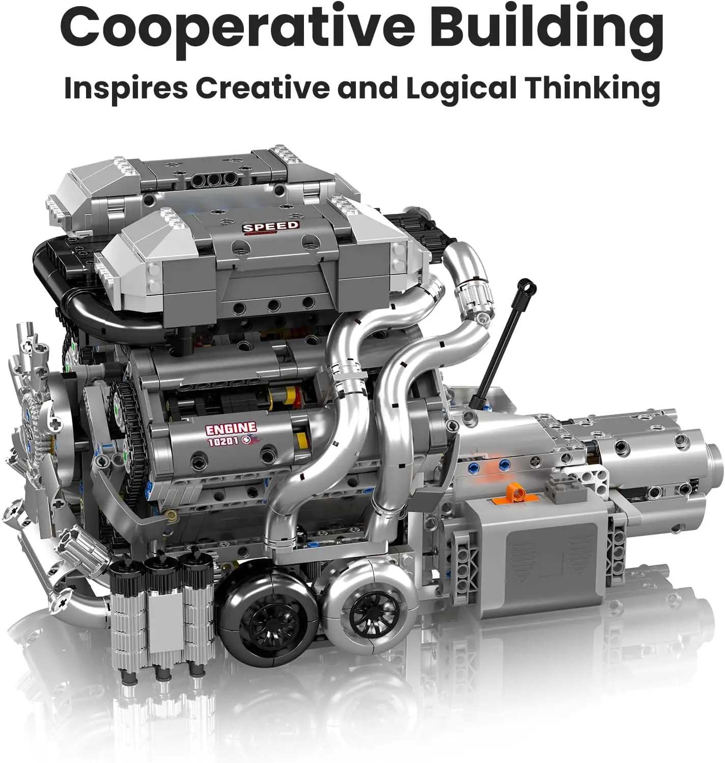 大人向けW16モデルエンジンキット、V8エンジン組み立てセット、モーター付きミニエンジンおもちゃスケール、STEMプロジェクト組み立てキット、DIYコラボ