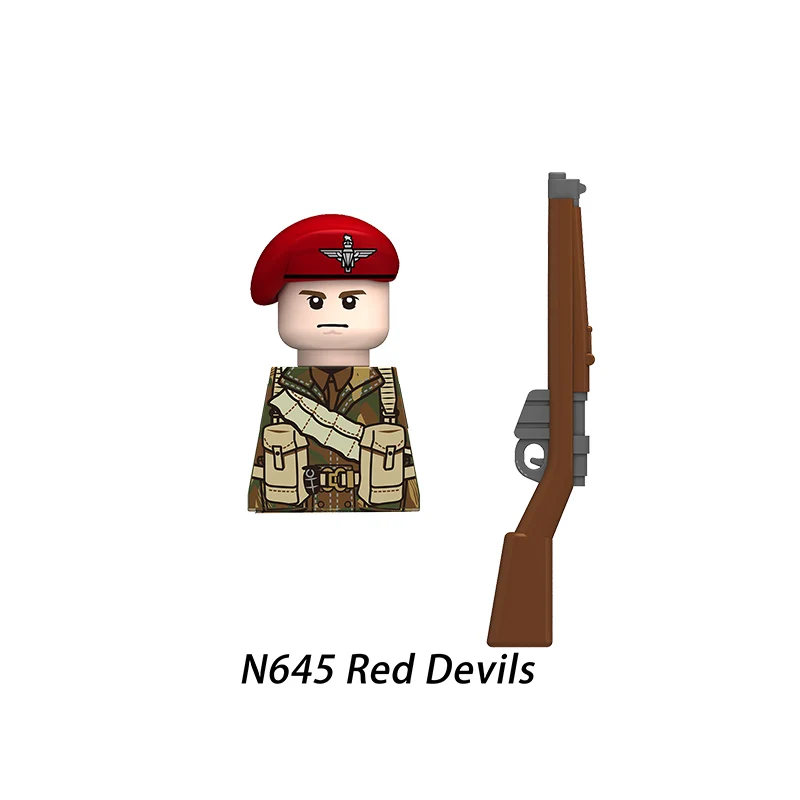 الشؤون العسكرية WW2 بريطانيا المشاة اللبنات نموذج الطوب عمل صغير دمى أشكال لعبة هدية للأطفال