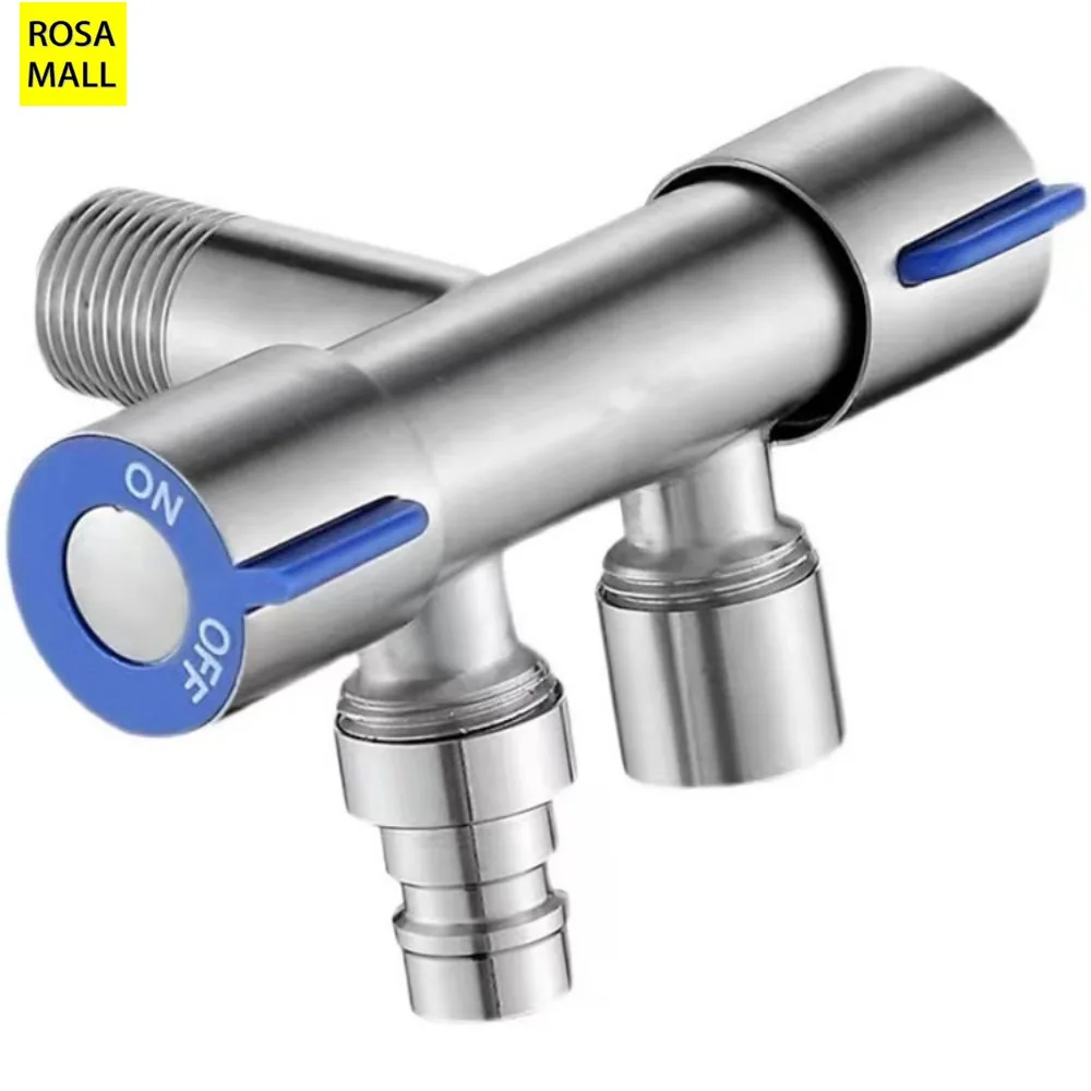 Toilet 2 Way Faucet 1in 2 out Head Two Way Water Washer Tap Faucet 304 Stainless Steel Bathroom Washing Machine Taps