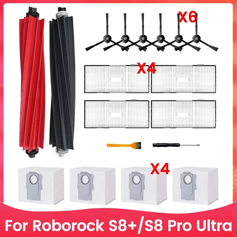 ABKR-Accessories Kit For Roborock S8+/S8 Pro Ultra Robot Vacuum Cleaners Replacement Parts Main Side Brush HEPA Filters