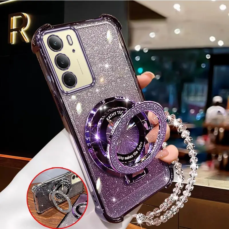C75 Plating stand lanyard Phone Case For Realme C65 C63 C61 C71 C63 C67 C55 C53 C51 C51S Cover
