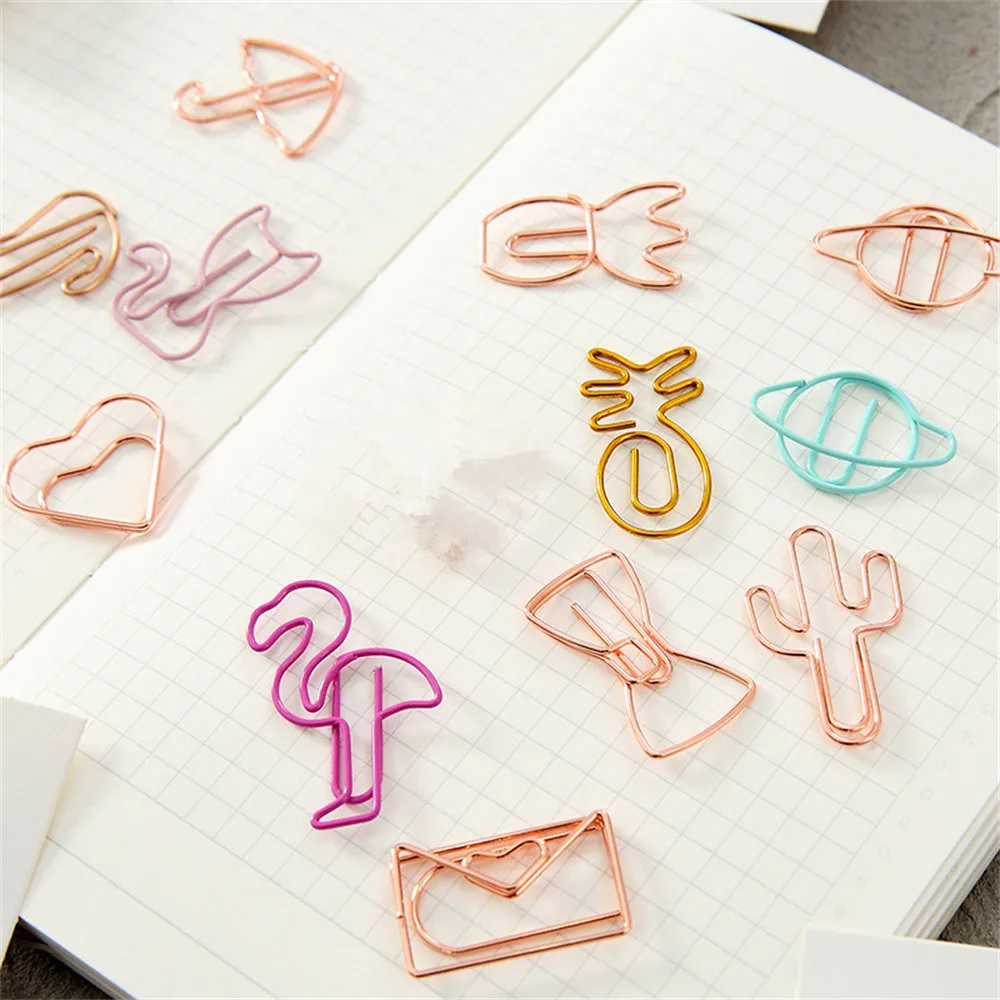 8Pcs Creative Paper Clip Cartoon Golden Bookmark Paper Decorative Clip Metal Binder Clips Stationery Photos Tickets Organizer
