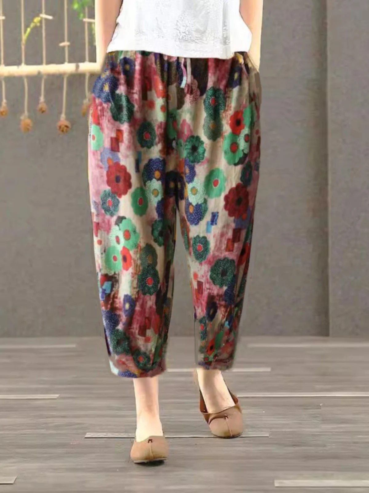 Nieuwe katoenen linnen harlanbroek zomer dunne afslankende losse casual broek plus maat hoge taille negen punten trendy broek