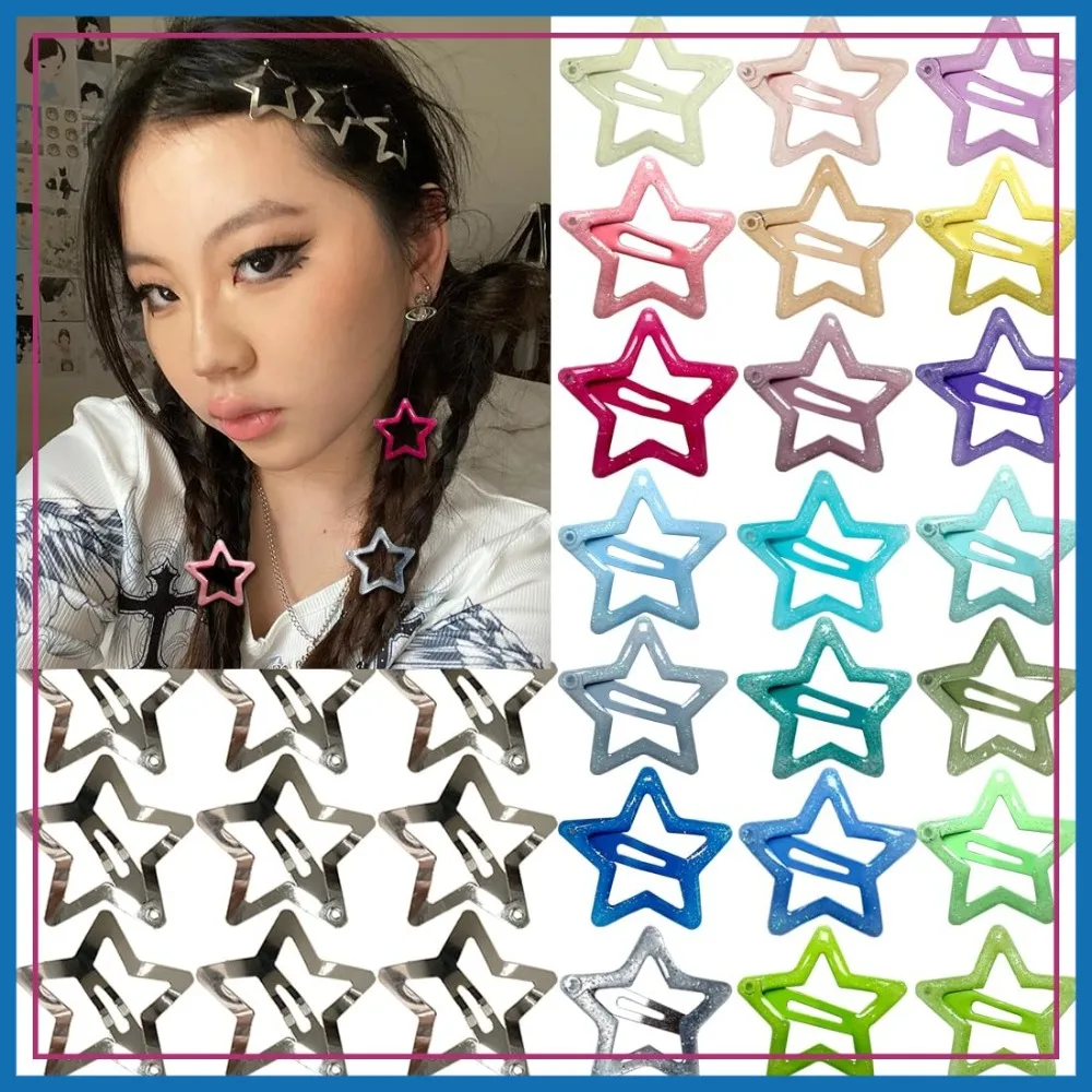 

30 PCS 1.22" Sparkling Stars Hair Clips, Non-Slip Metal Clips for Women, Multicolor Star Hair Barrettes