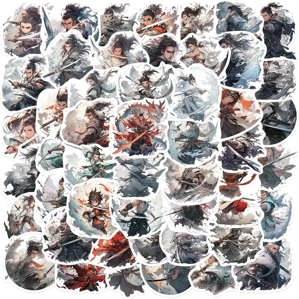 50PCS Antique Youth Swordsman Sticker Decoration DIY Laptop Refrigerator Computer Phone Graffiti Waterproof Art Toy Sticker