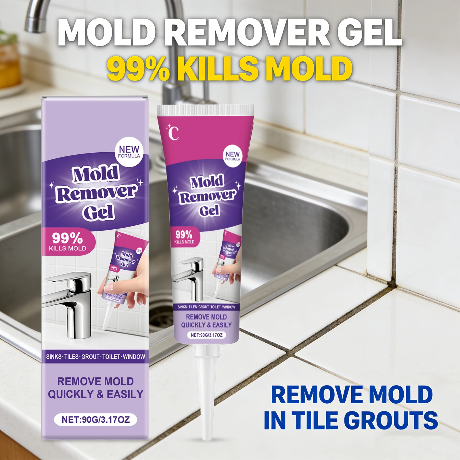 Gel Nettoyant Anti-Moisissure Multi-usages pour la Maison – Élimine la moisissure et les taches tenaces, élimine les odeurs d'humidité – Gel pour machine à laver et toilettes