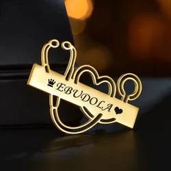 Steel Fun New Custom Hollow Stethoscope Engrave Name Personalized Logo Brooch for Doctor Stainless Steel Brooch Pin Jewelry Gift