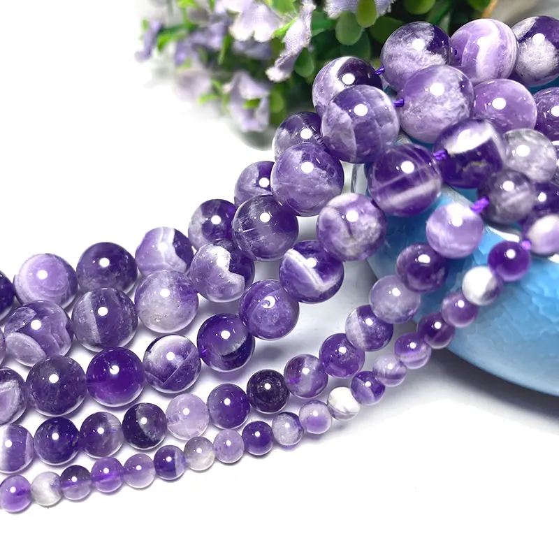 Fine AAA Natural Stone Dream Lace Amethyst Purple Crystal Round Loose Beads for Jewelry Making DIY Bracelet 4 6 8 10 12mm Strand