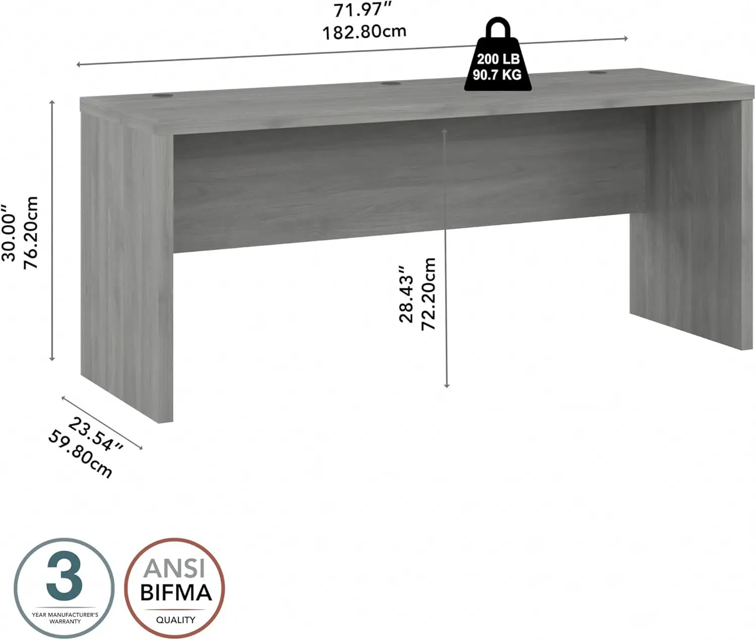 Bush Business Furniture Echo 72W Computer Desk In Modern Gray