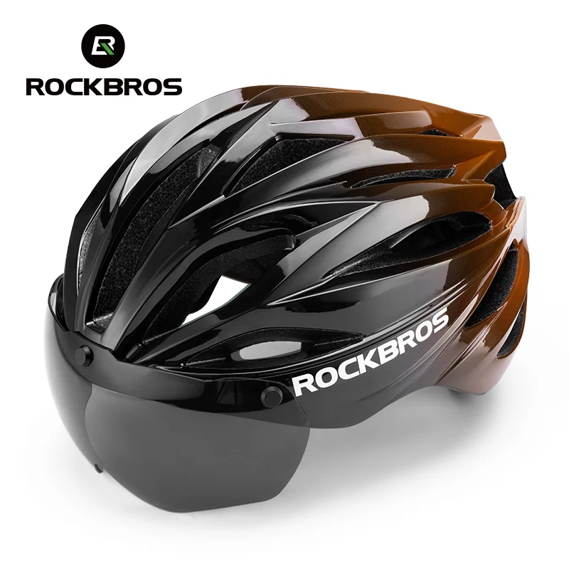 ROCKBROS Cycling Helmet 58-62cm Adjustable Magnetic Goggles Integrated Bike Safety Helmet Men Bicycle Helmet Cycling Headwear