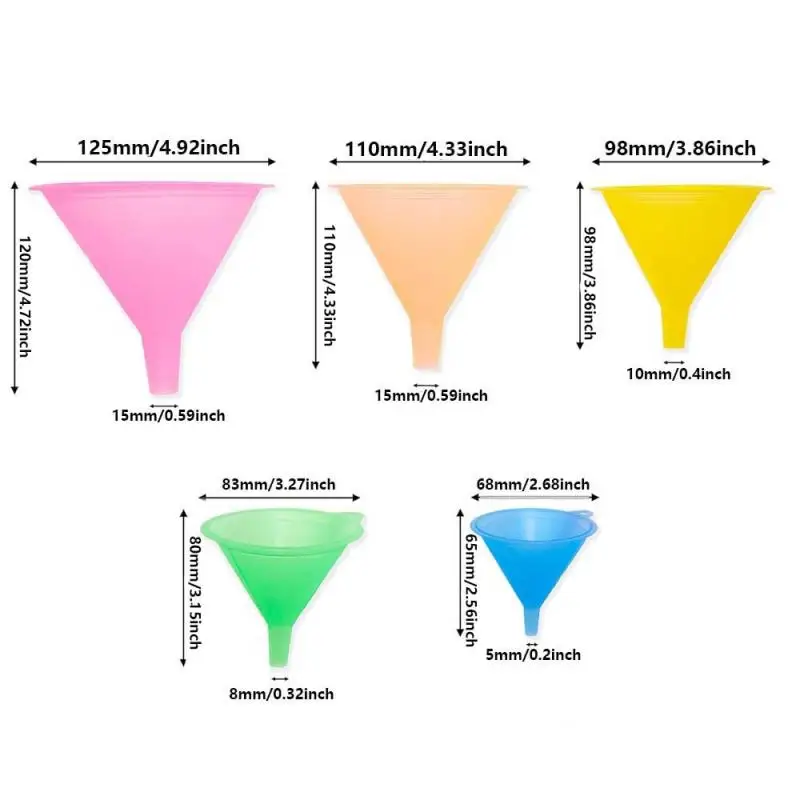 Picture 6: Multi Purpose Color Semi Transparent Plastic Funnel Set 5/6 Pcs Small Funnel Set, Use for Filling Bottles, Cans, Essential Oils