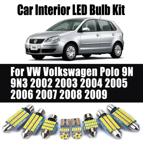 10Pcs For VW Volkswagen Polo 9N 9N3 2002-2005 2006 2007 2008 2009 Car Bulbs Accessories LED Interior Map Dome Ceiling Light Kit