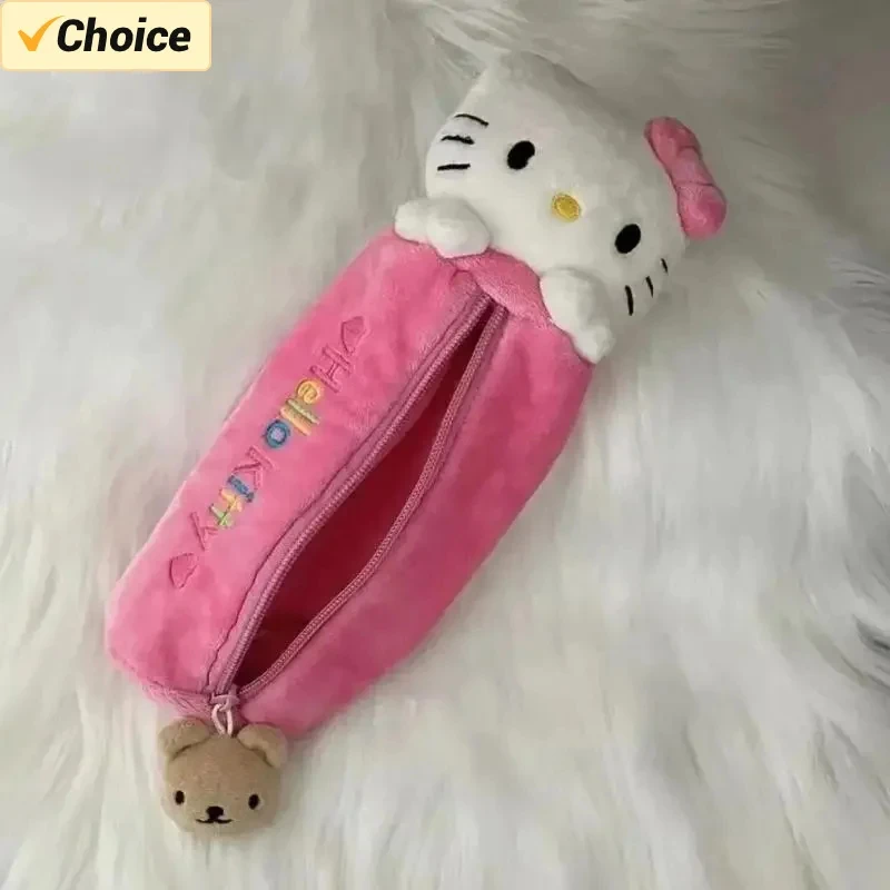 Sanrio Hello Kitty Pencil Case Anime Plush Kawaii Cute Large Capacity Girls School Supplies Stationery Storage Bag Gift