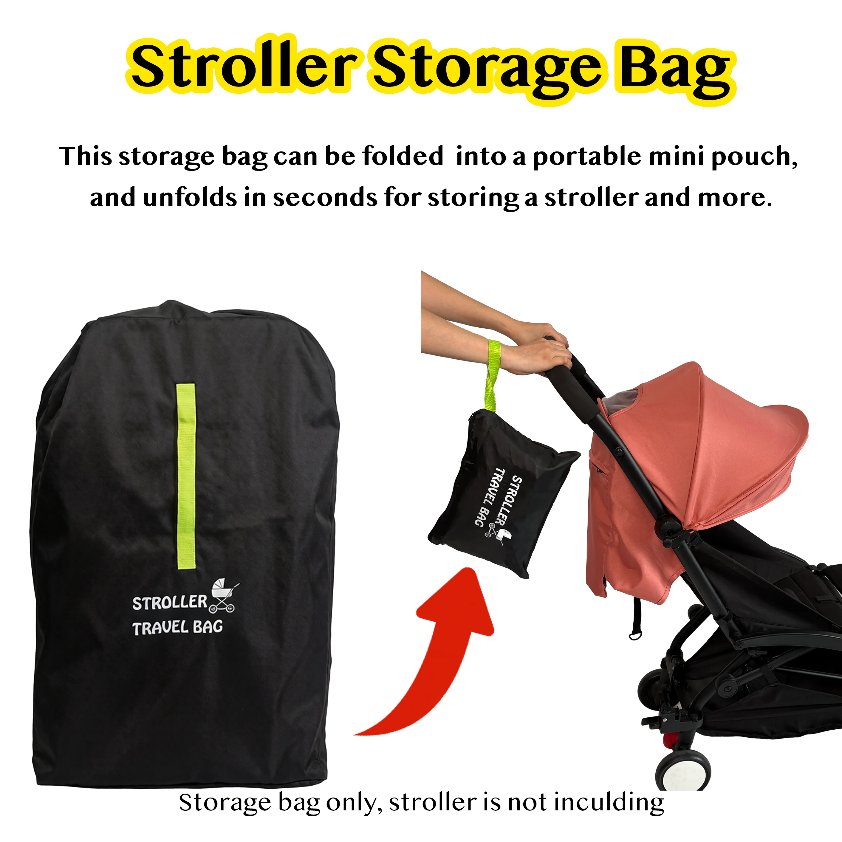 Large Capacity Dustproof Travel Tote for Stroller & Car Seat, Foldable Storage Bag with Handles & Shoulder Strap, Universal Pram