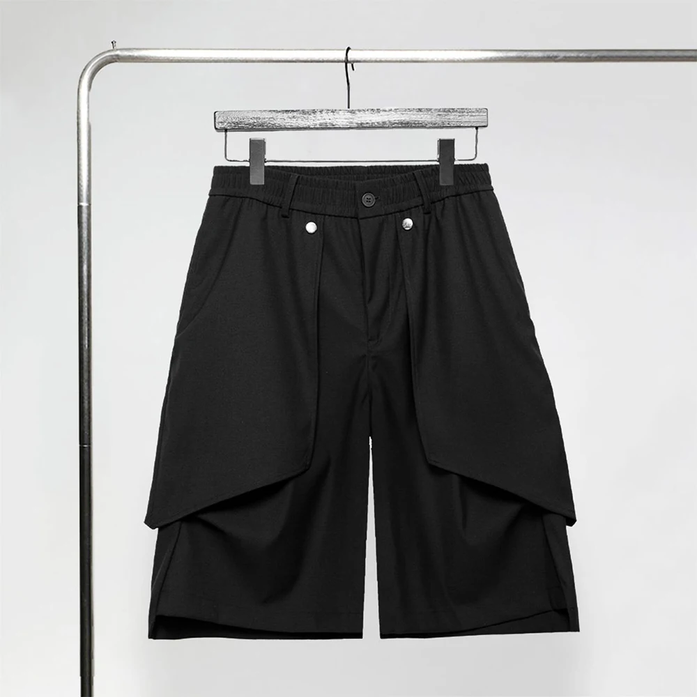 Herren Y2k Dunkle Japanische Unregelmäßige Dekonstruierte Zweiteilige Optik Shorts Sommer Streetwear Mode Nische Lässige Mittellange Shorts