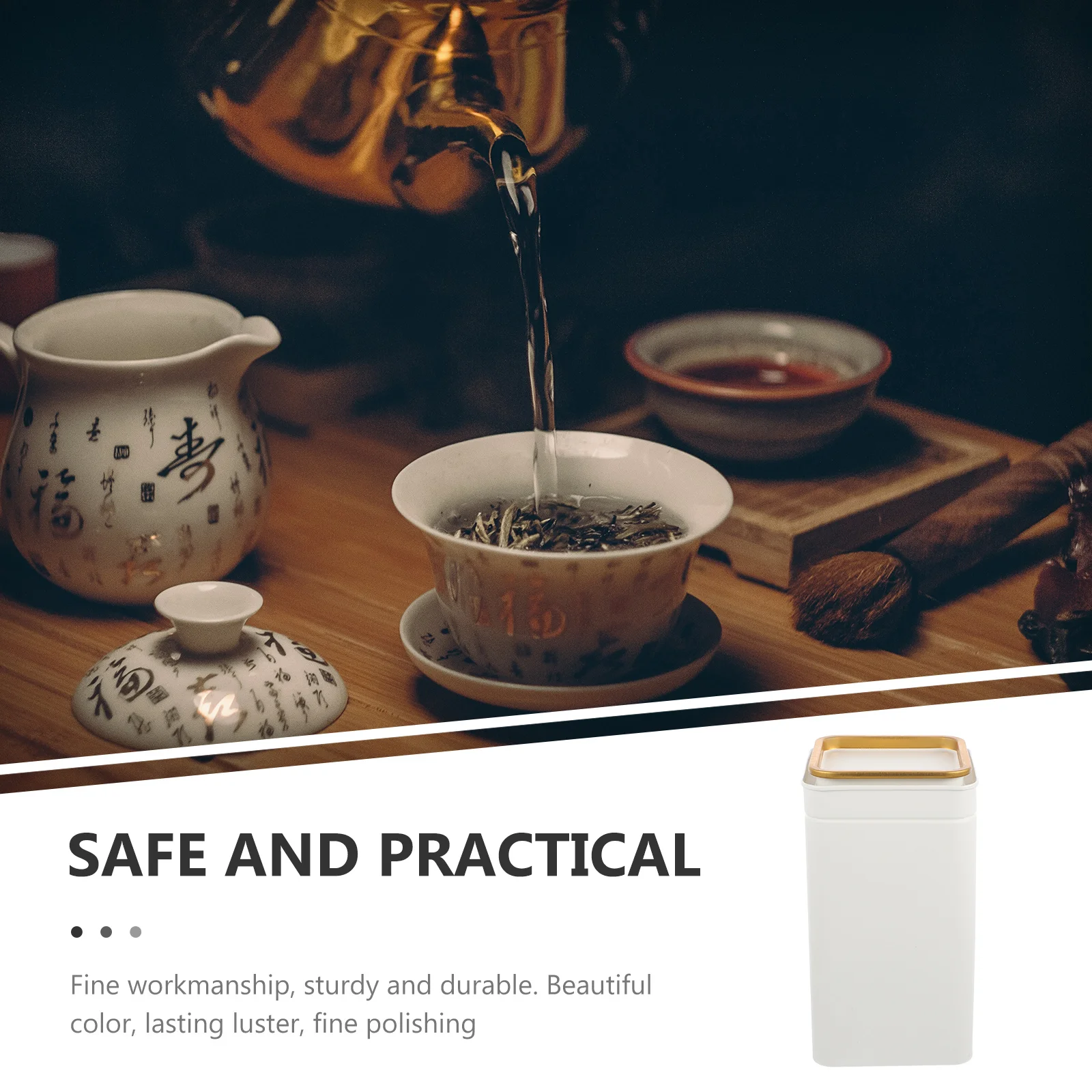 

1Pcs White Tea Storage Jar Decorative Tinplate Can Airtight Tea Canister Sealed Container for Home Coffee Spice Sugar Biscuit