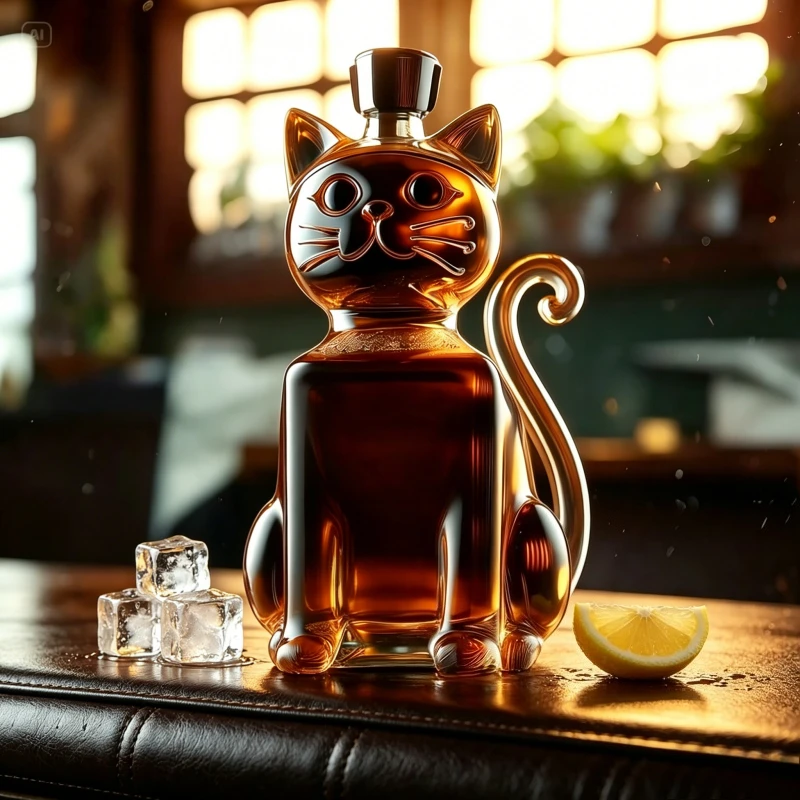 Bouteille à liqueur créative en verre en forme de chat, carafe à whisky sans plomb avec couvercle pour bar, fête, décoration de collection