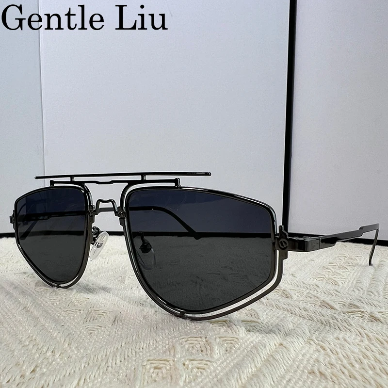 

Vintage Steampunk Sunglasses Men Mirror 2025 Luxury Brand Metal Frame Double Beam Square Sun Glasses Driving Eyewear For Male