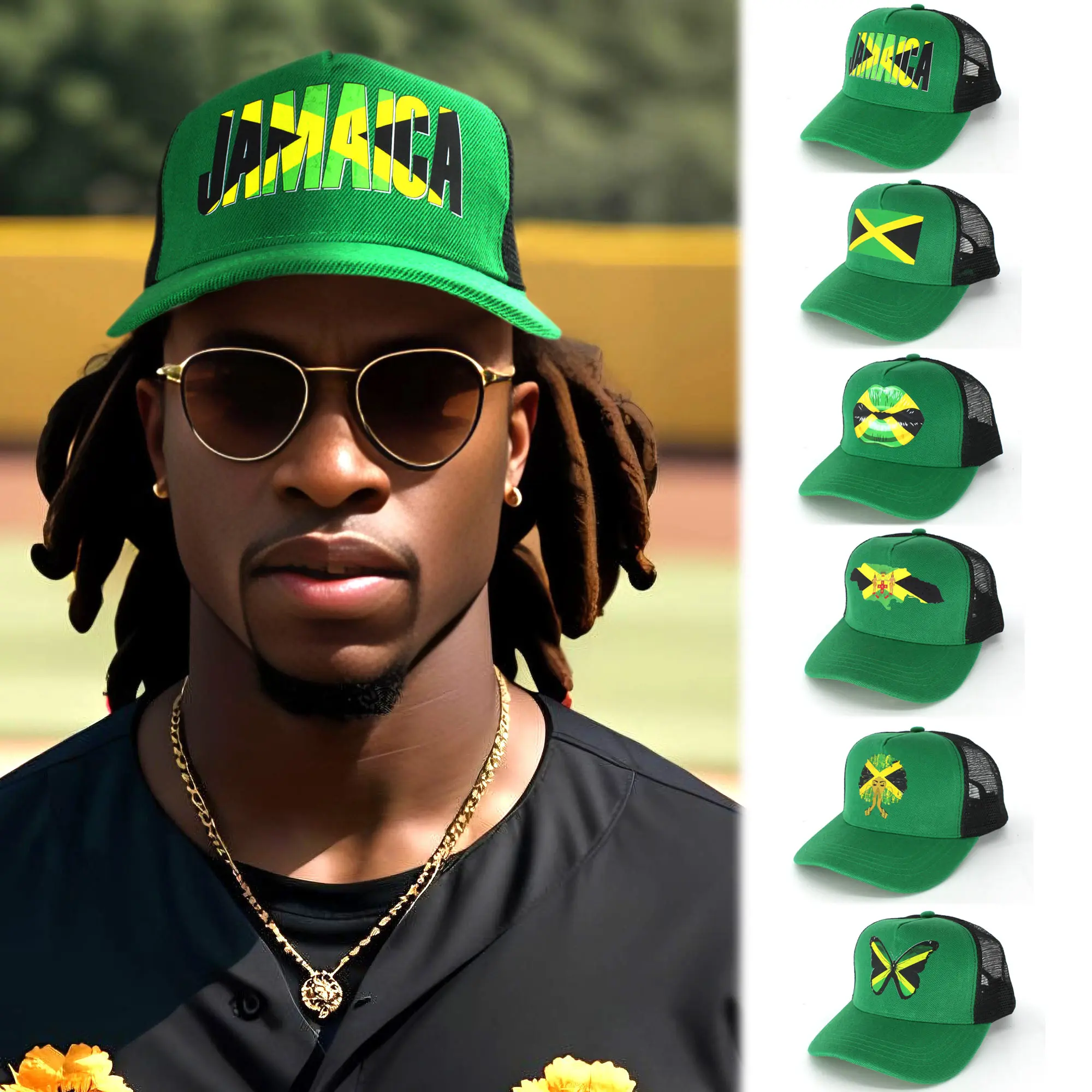 

Trucker Hat Baseball Cap Mesh Back Cap Visor Hats Bright Hip Hop Jamaican Reggae