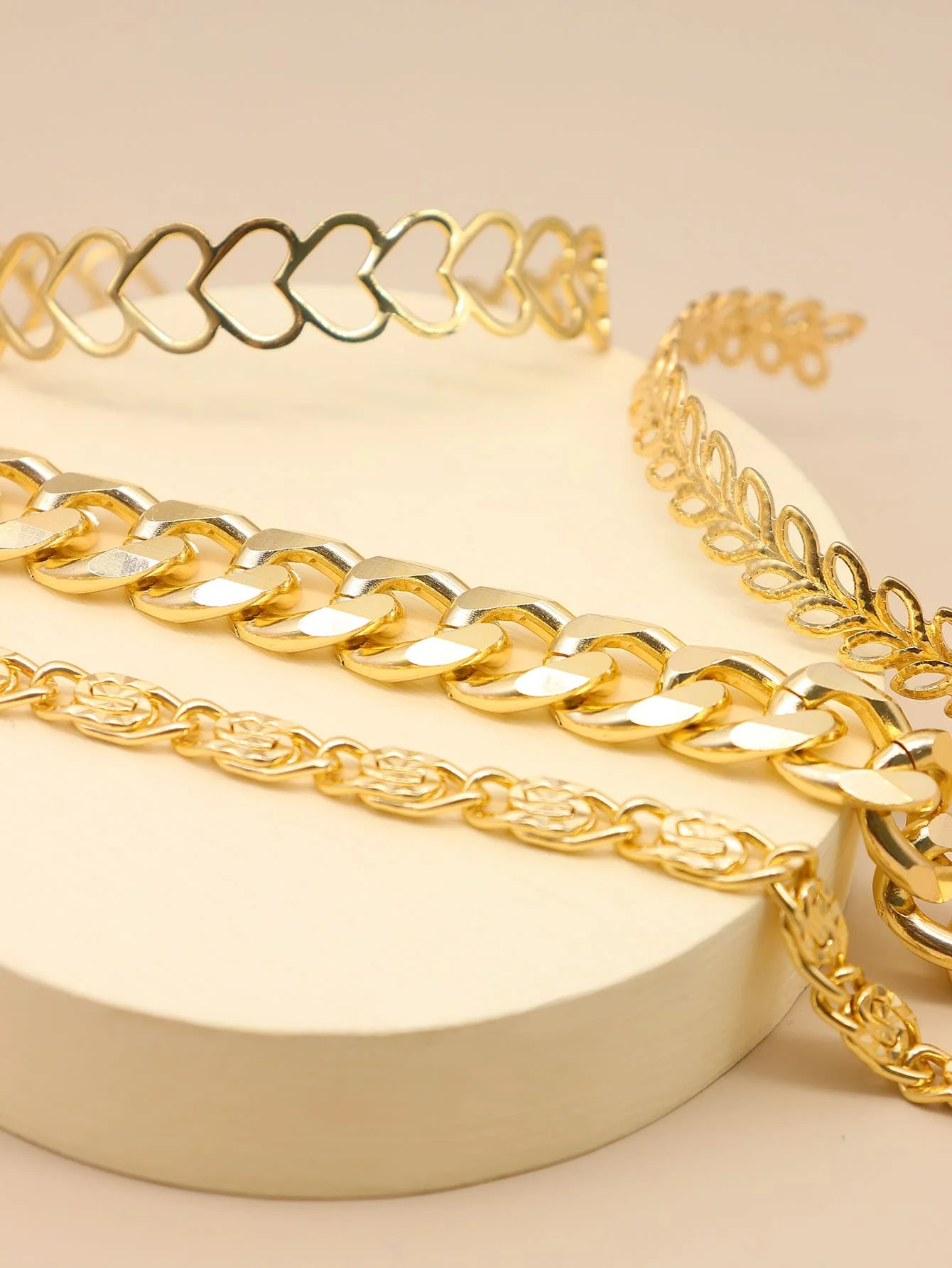 

4pcs Set Heart And Leaf Design Chain Link Bracelets For Women